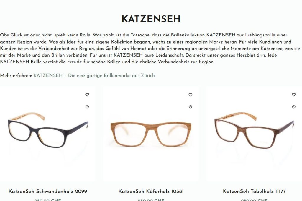 Produktreihe der Marke KATZENSEH auf der Dienstleistungsseite Brillen