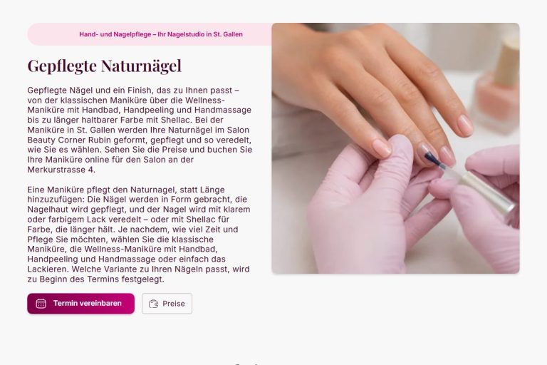 Kopf einer Behandlungsseite auf beautycorner-rubin.ch