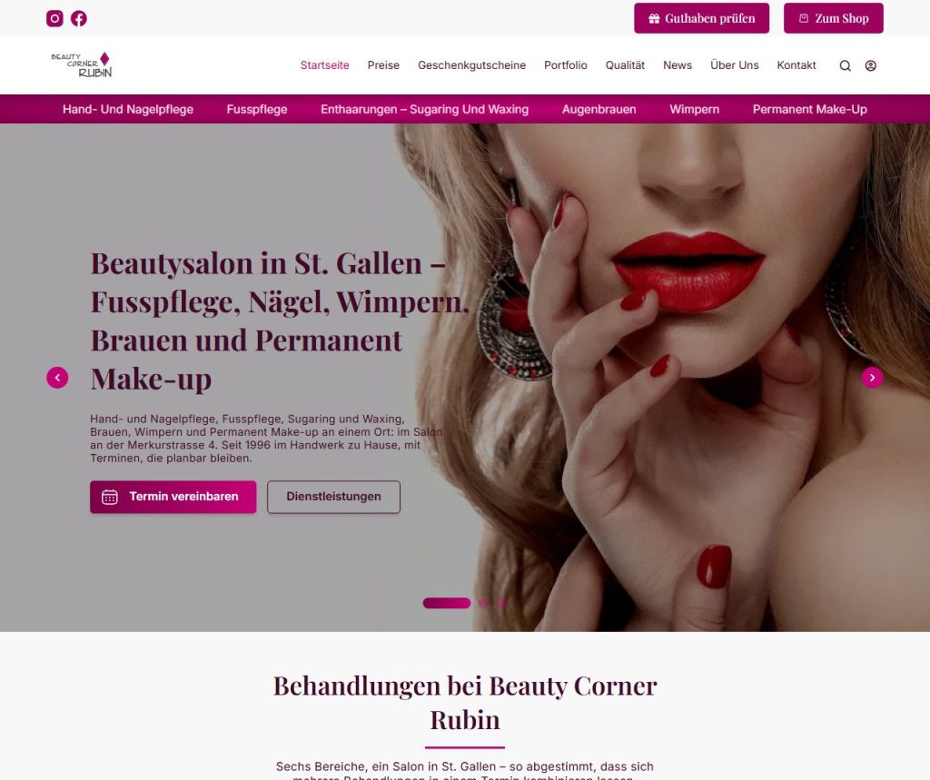 Startseite von beautycorner-rubin.ch
