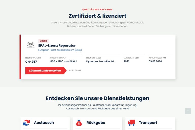Lizenzen-Block auf der Serviceseite Reparatur