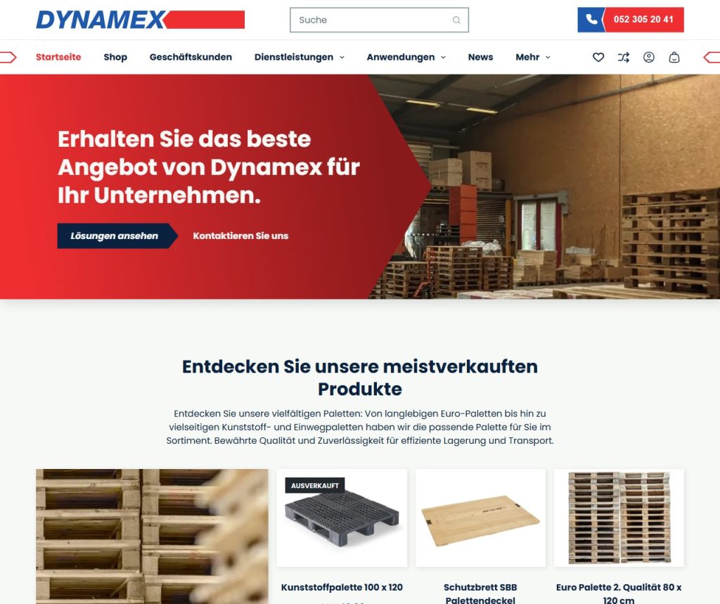 Startseite der aktualisierten Website von Dynamex