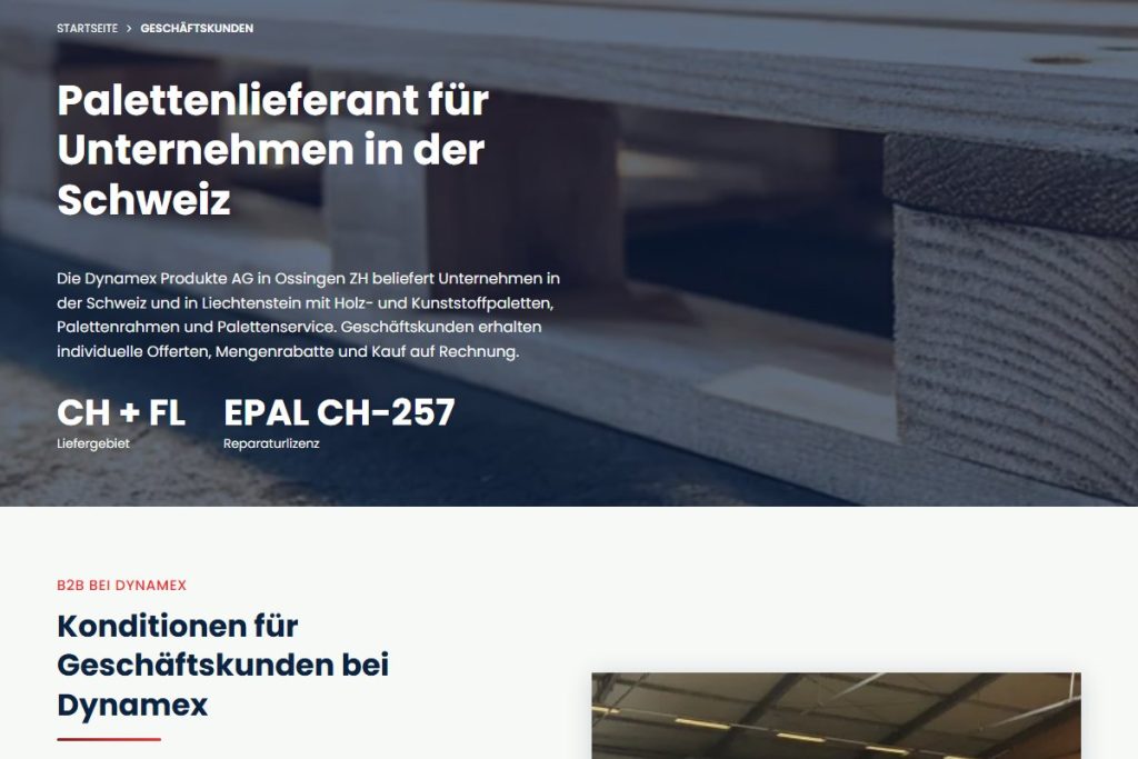 B2B-Seite «Geschäftskunden» aus eigenen B2B-Blöcken