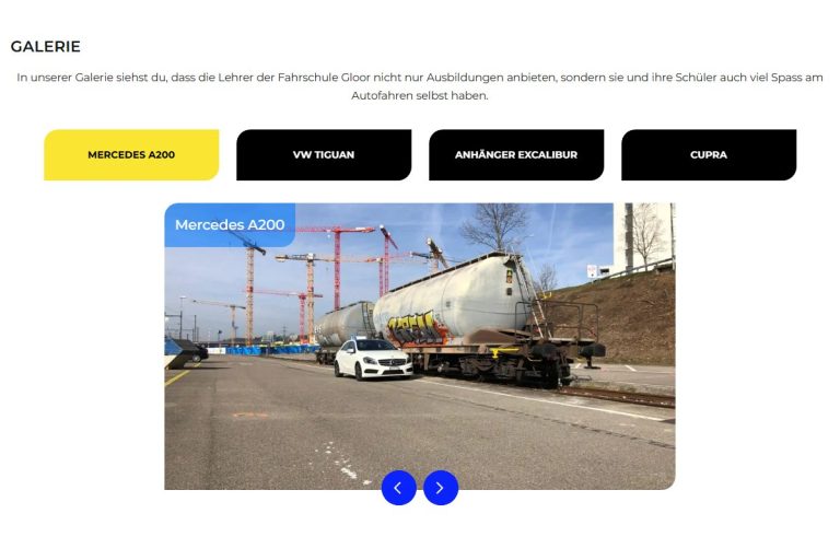 Fahrzeuggalerie mit Tabs für die einzelnen Fahrzeuge