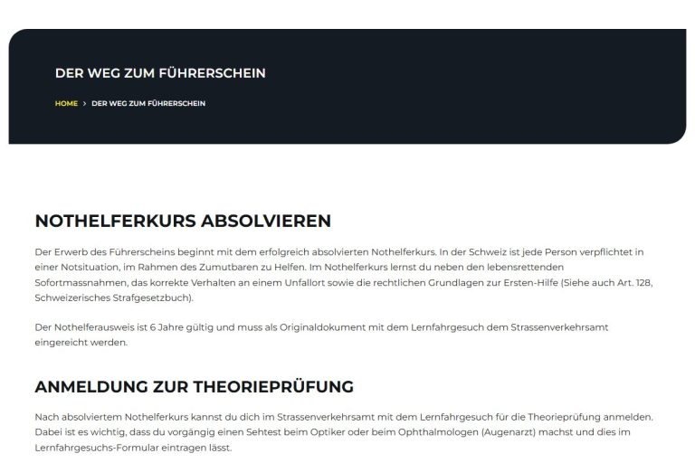 Leitfaden «Der Weg zum Führerschein» mit den Schritten Nothelferkurs und Theorieprüfung
