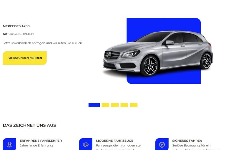 Hero-Slider mit Fahrzeug und Kategorie auf der Startseite