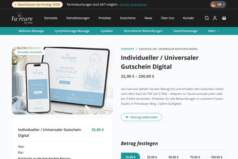 Gutschein-Produkt mit frei wählbarem Betrag