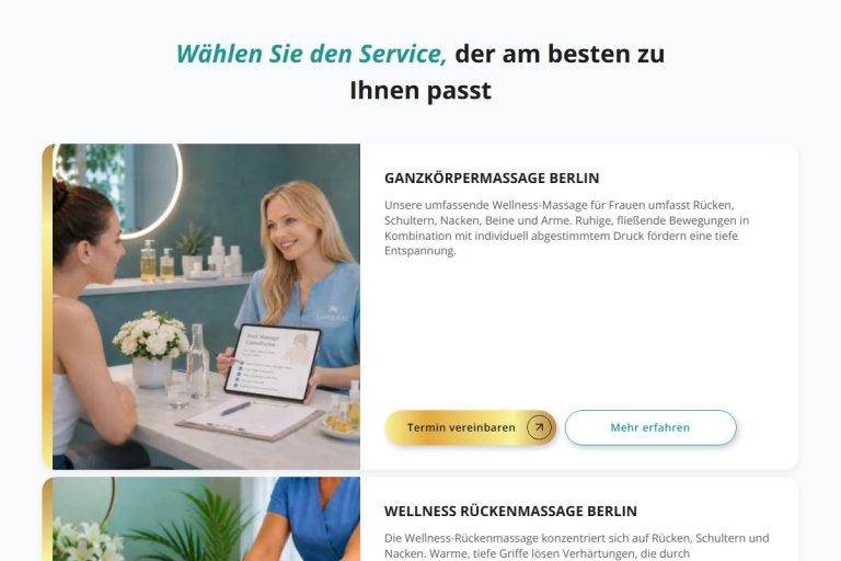 Block mit Behandlungen auf einer Faircare-Leistungsseite