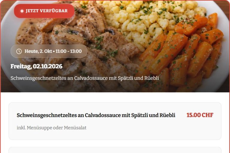 Menükarte des Tages in schmaler Bildschirmbreite
