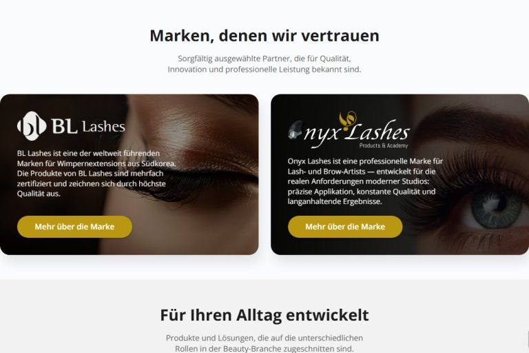Block «Marken, denen wir vertrauen» auf der Startseite von onyx-lashes.ch