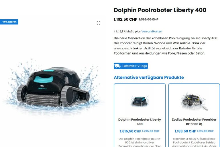 Produktseite mit Lieferzeit und alternativen Produkten