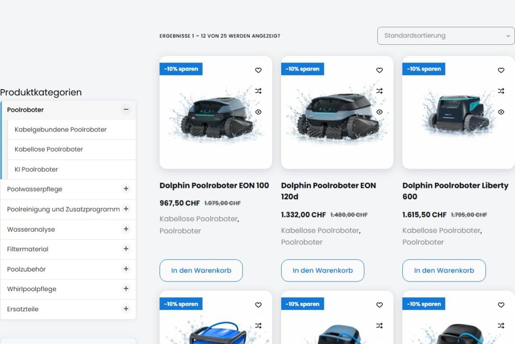 Kategorieseite Poolroboter mit Kategorie-Akkordeon und Produktraster