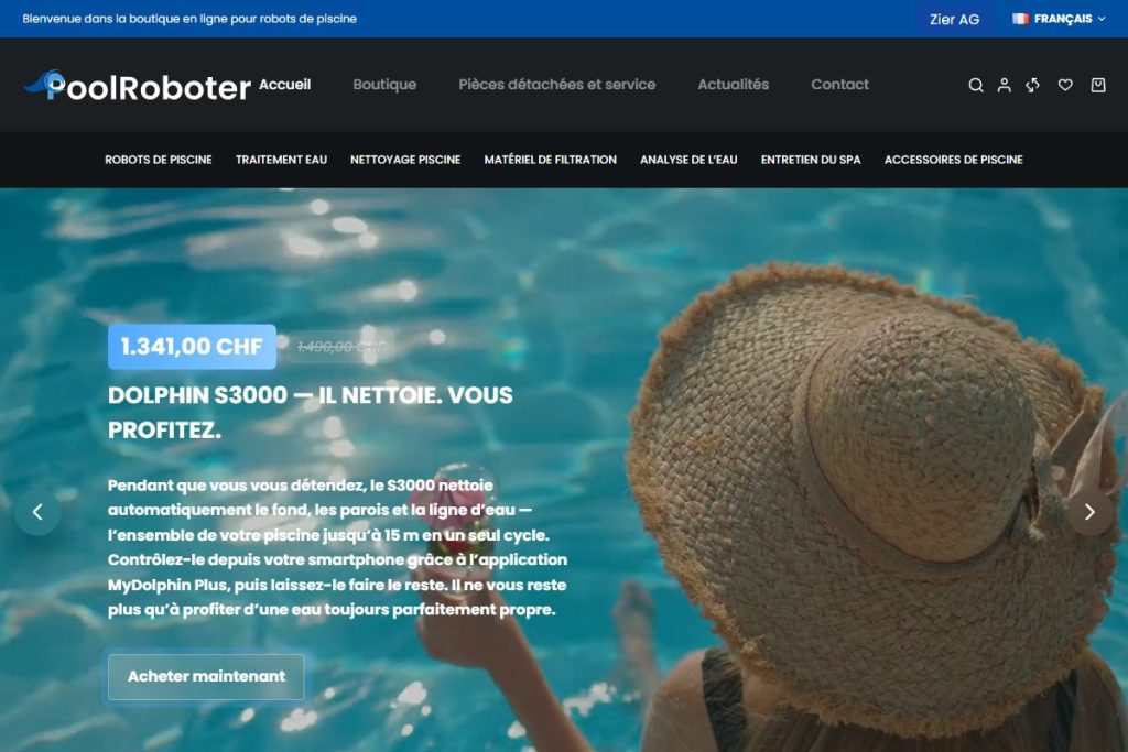Französische Startseite von poolroboter.ch
