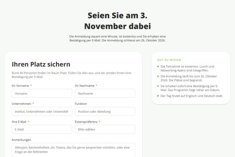Anmeldeblock auf der Event-Seite von reseabiotec.ch