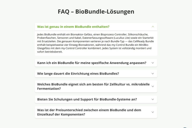 FAQ-Bereich auf der Seite BioBundle-Lösungen