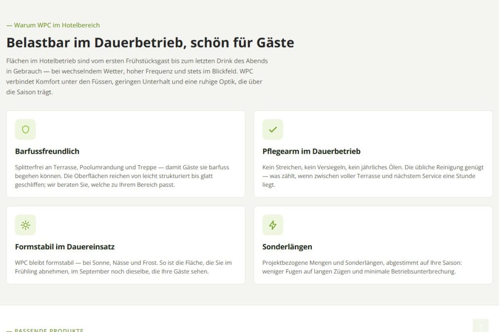 Block mit Vorteilen auf der Branchenseite Hotellerie